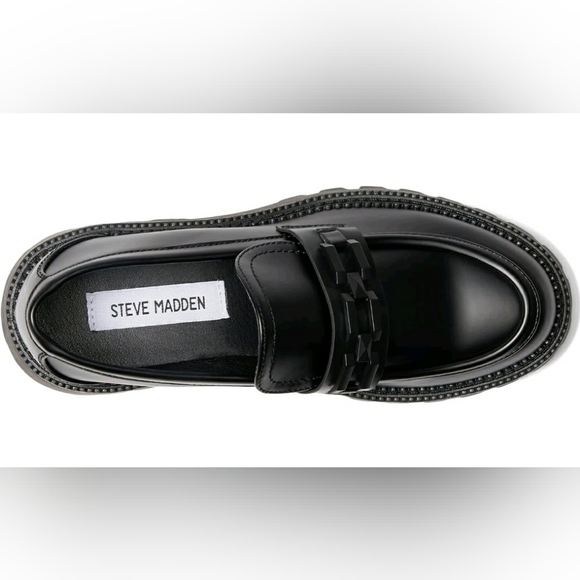 NIB - Steve Madden Womens Platform Loafer Shoes Slip On Faux-leather Black - Picture 5 of 9